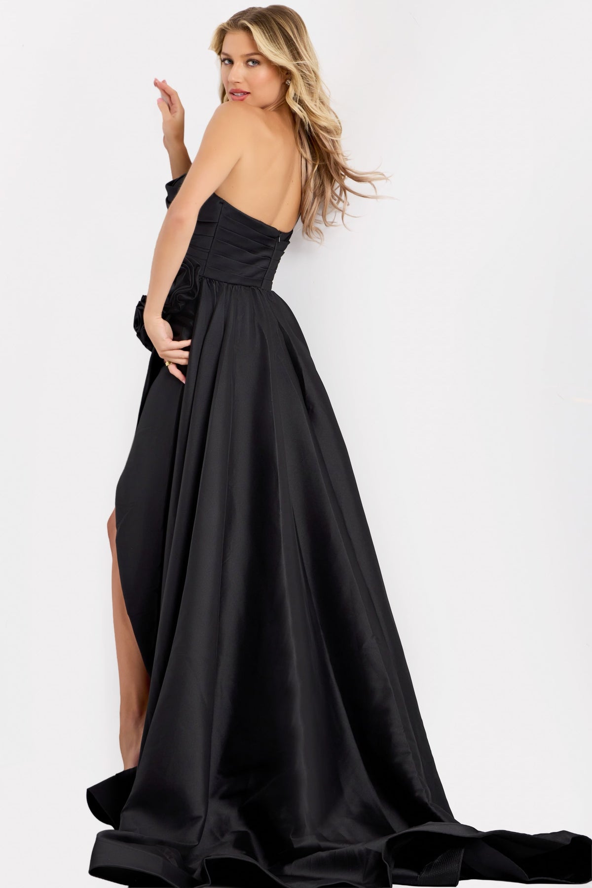 Jovani 48450 One Shoulder Black Evening Gown with Floral Detail