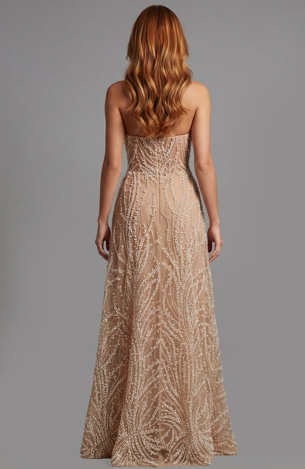 Jovani 48474 Strapless Beaded Flowy Gown With Sheer Texture