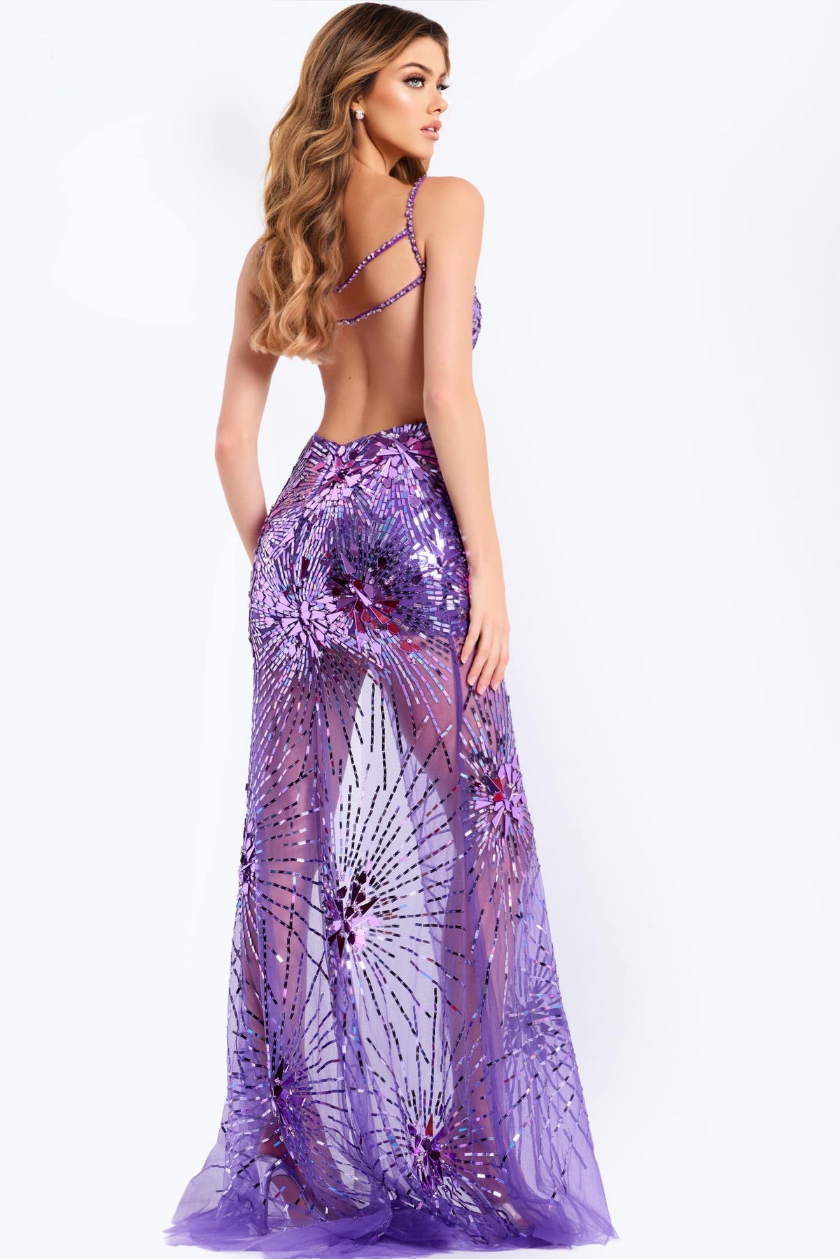 Jovani 48502 Sequin Sheer Fitted Dress with Side Cutouts