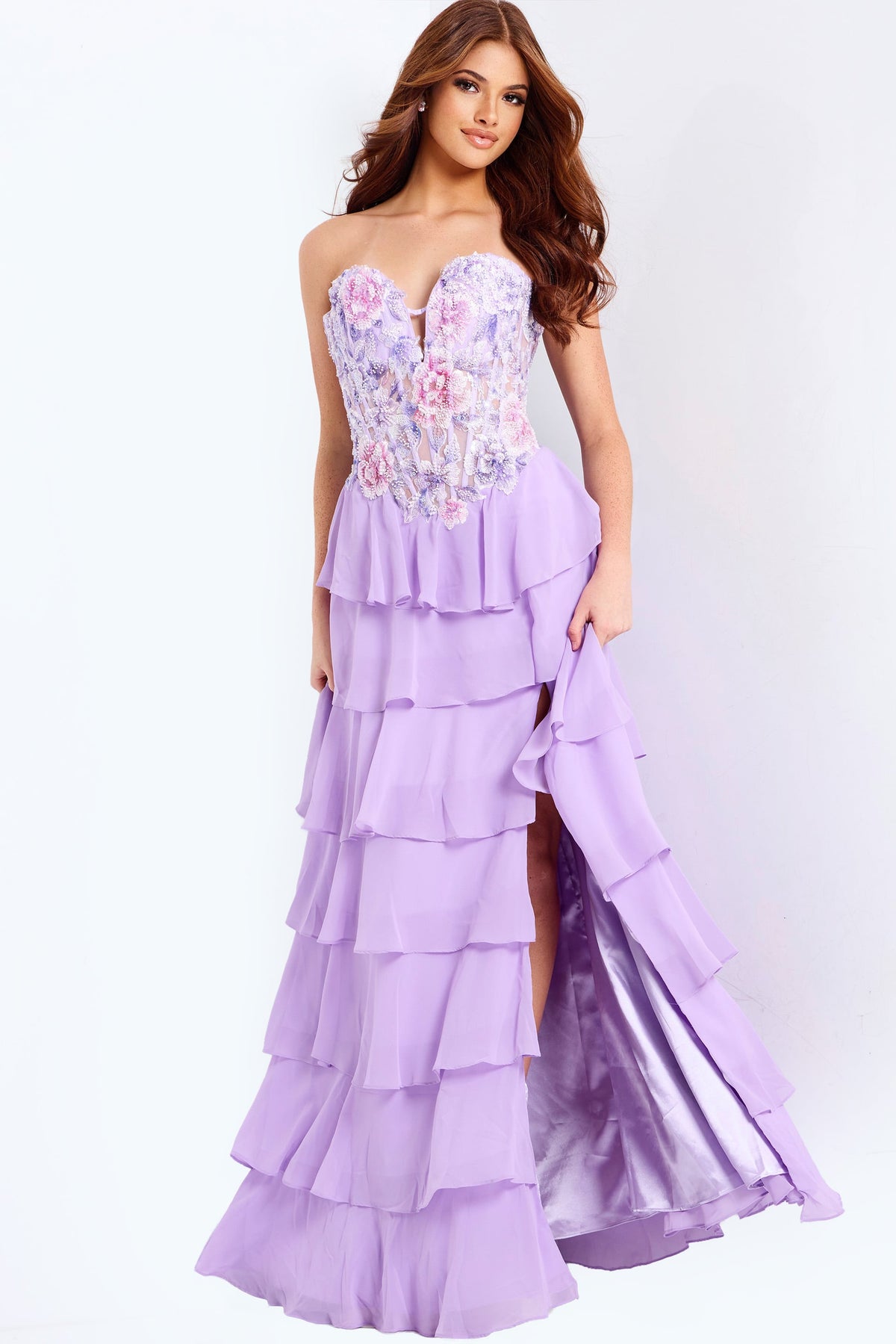 Jovani 49628 Strapless Floral Corset Gown