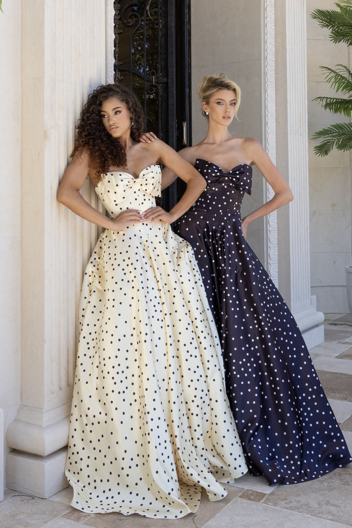 Jovani 49775 Polka Dot Strapless Dress With Bow