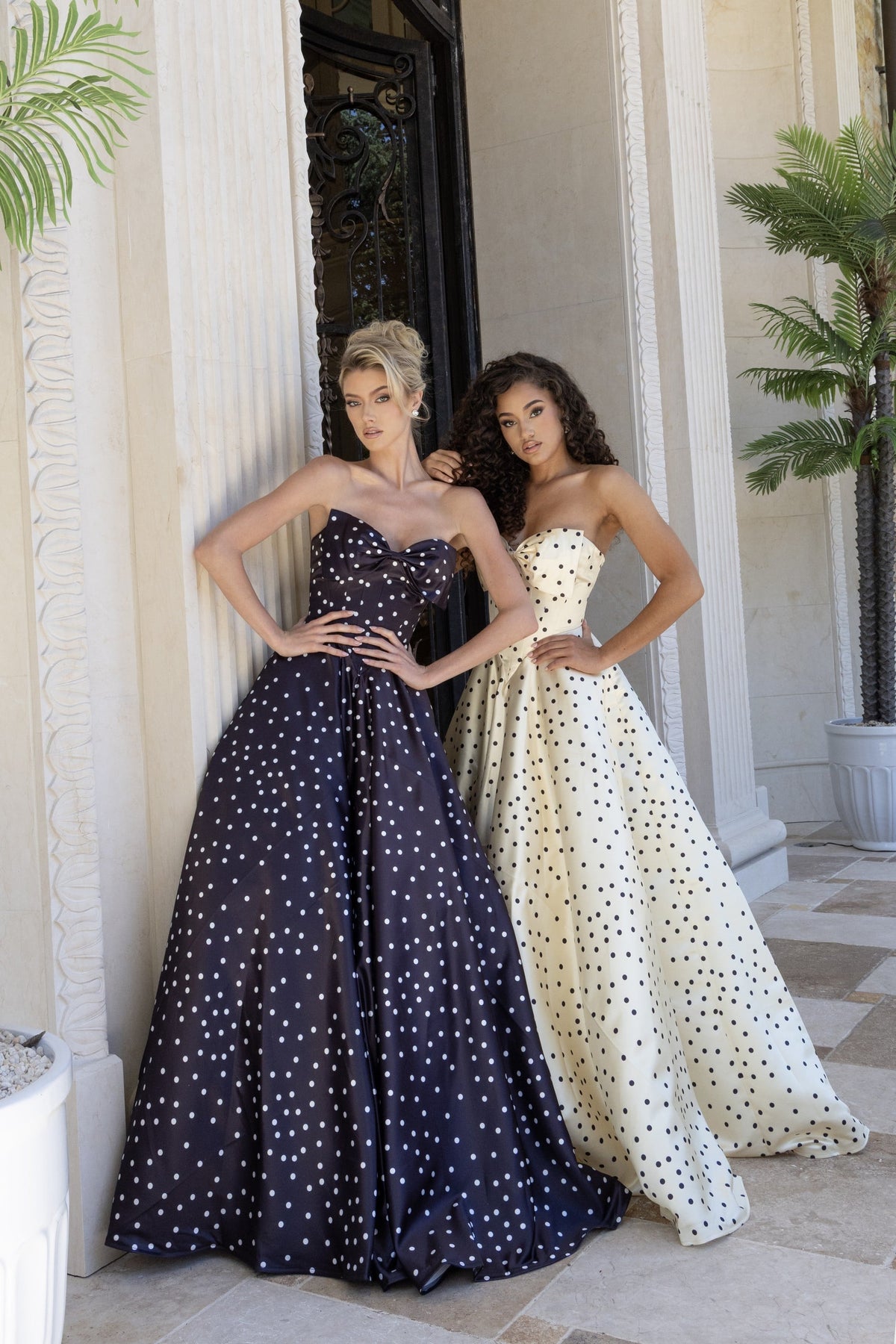 Jovani 49775 Polka Dot Strapless Dress With Bow