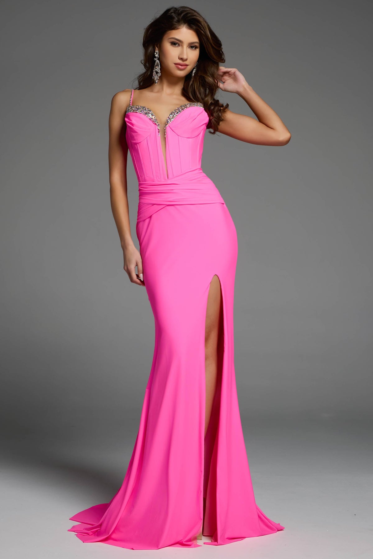Jovani 5020 Sweetheart Sheath Gown with High Slit and Beaded Straps
