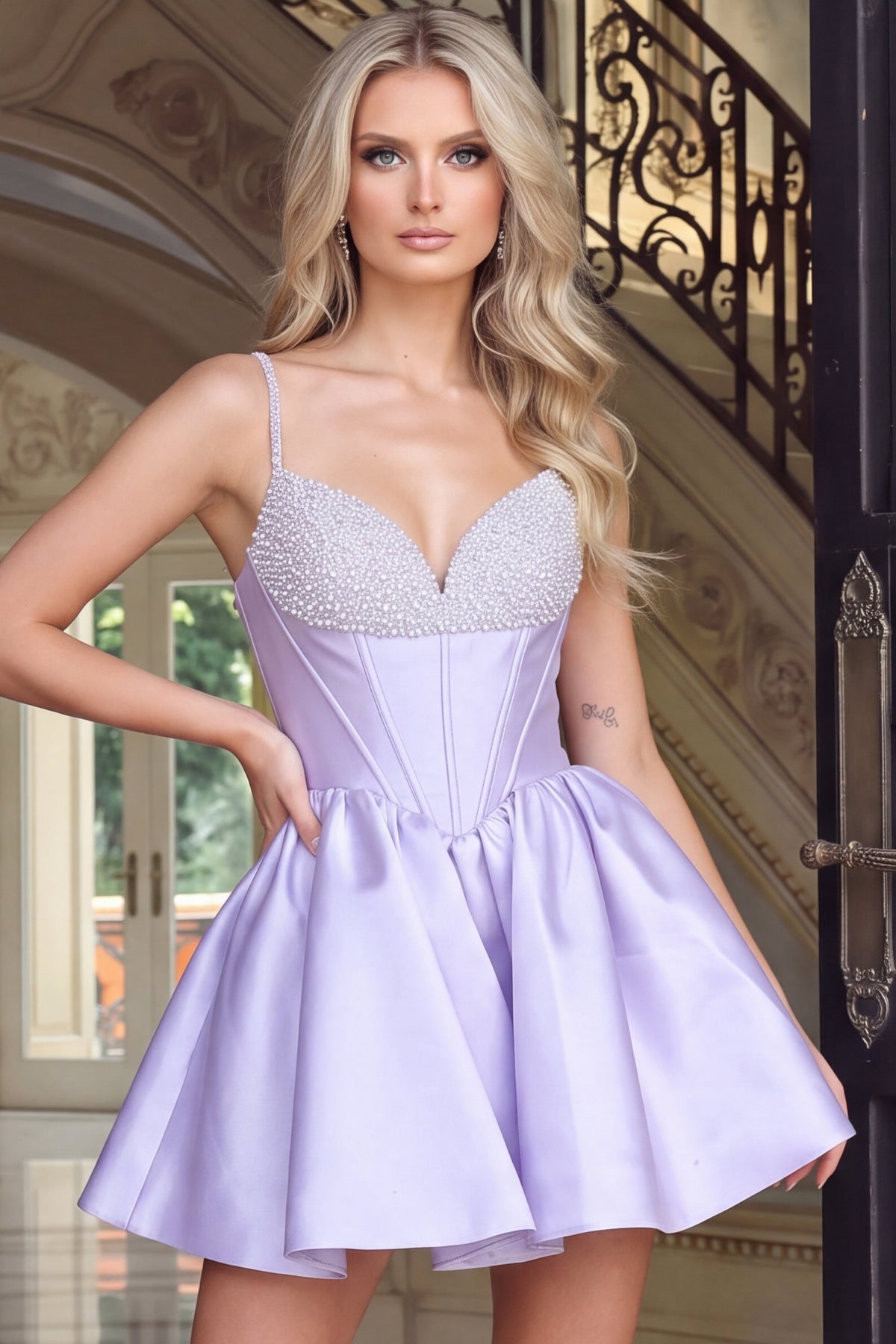 Jovani Cocktail Dress 00 / Hot Pink Jovani 53857 Beaded Corset Bodice Satin Fit And Flare Mini Dress