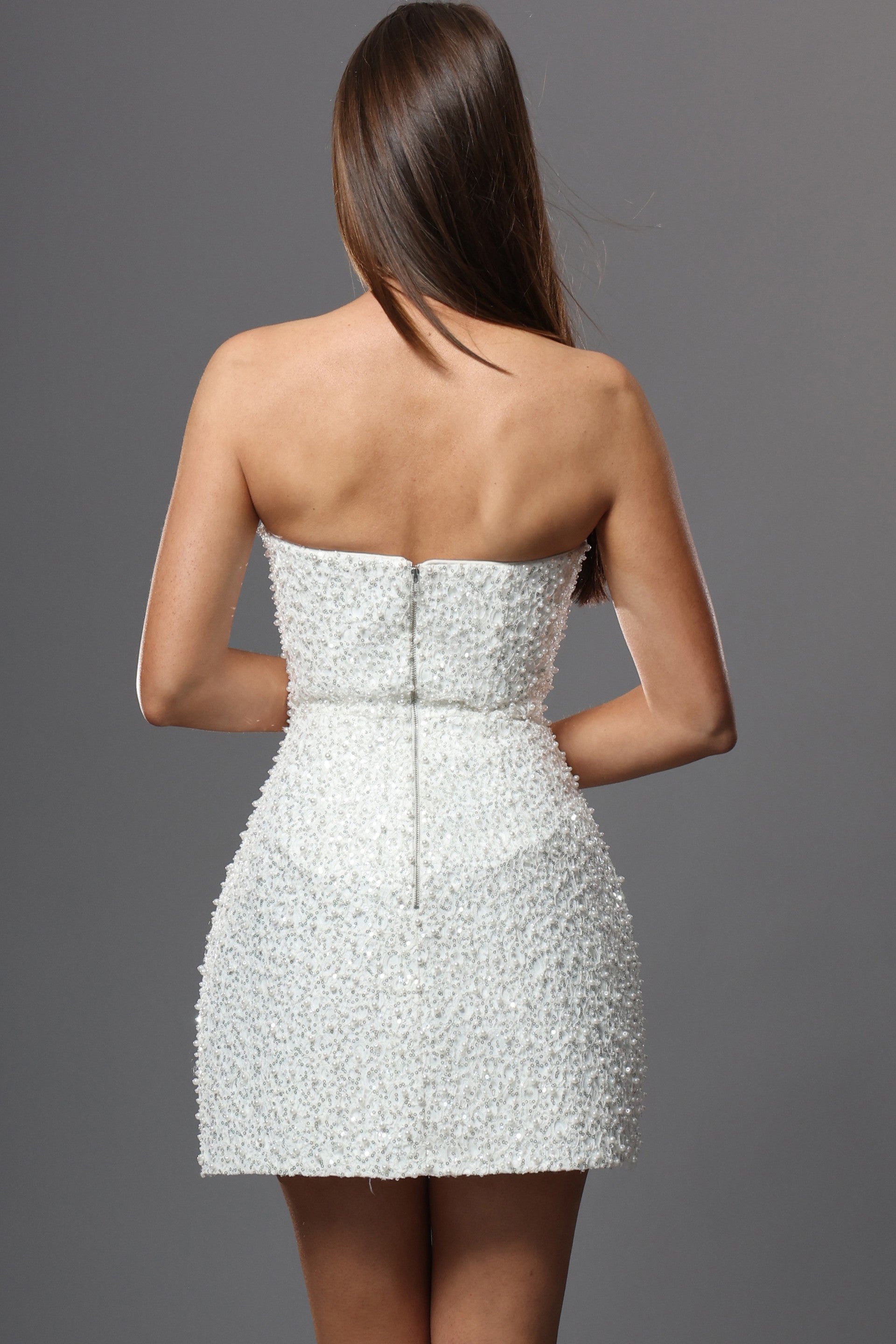 Jovani Cocktail Dress White Pearl Beaded Sheath Mini Dress - Jovani 52095