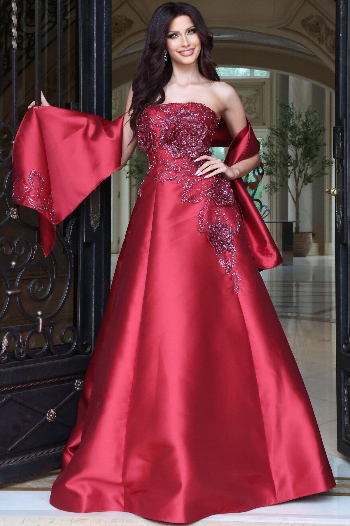 Jovani Evening Dress 00 / Blush Jovani 53469 Strapless Floral Appliqué Ball Gown