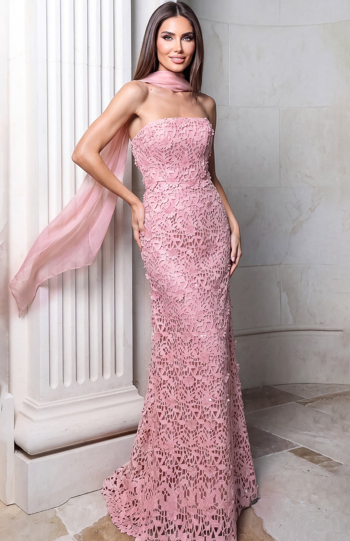 Jovani Evening Dress 00 / Blush Jovani 55184 Strapless Beaded Lace Mermaid Gown