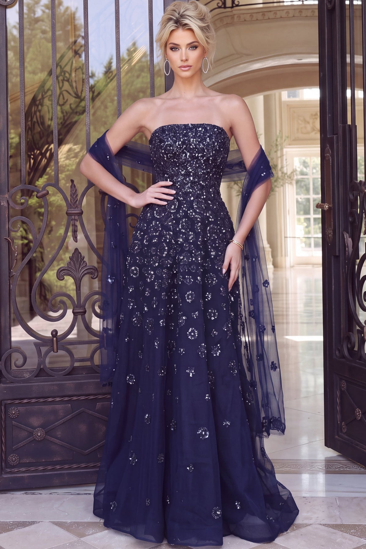 Jovani Evening Dress 00 / Gold Jovani 51617 Beaded Tulle A Line Gown