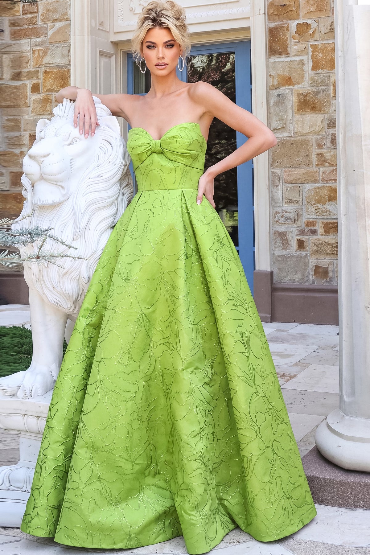 Jovani Evening Dress 00 / Light Green Jovani 52121 Strapless Sweetheart Bow Ball Gown Evening