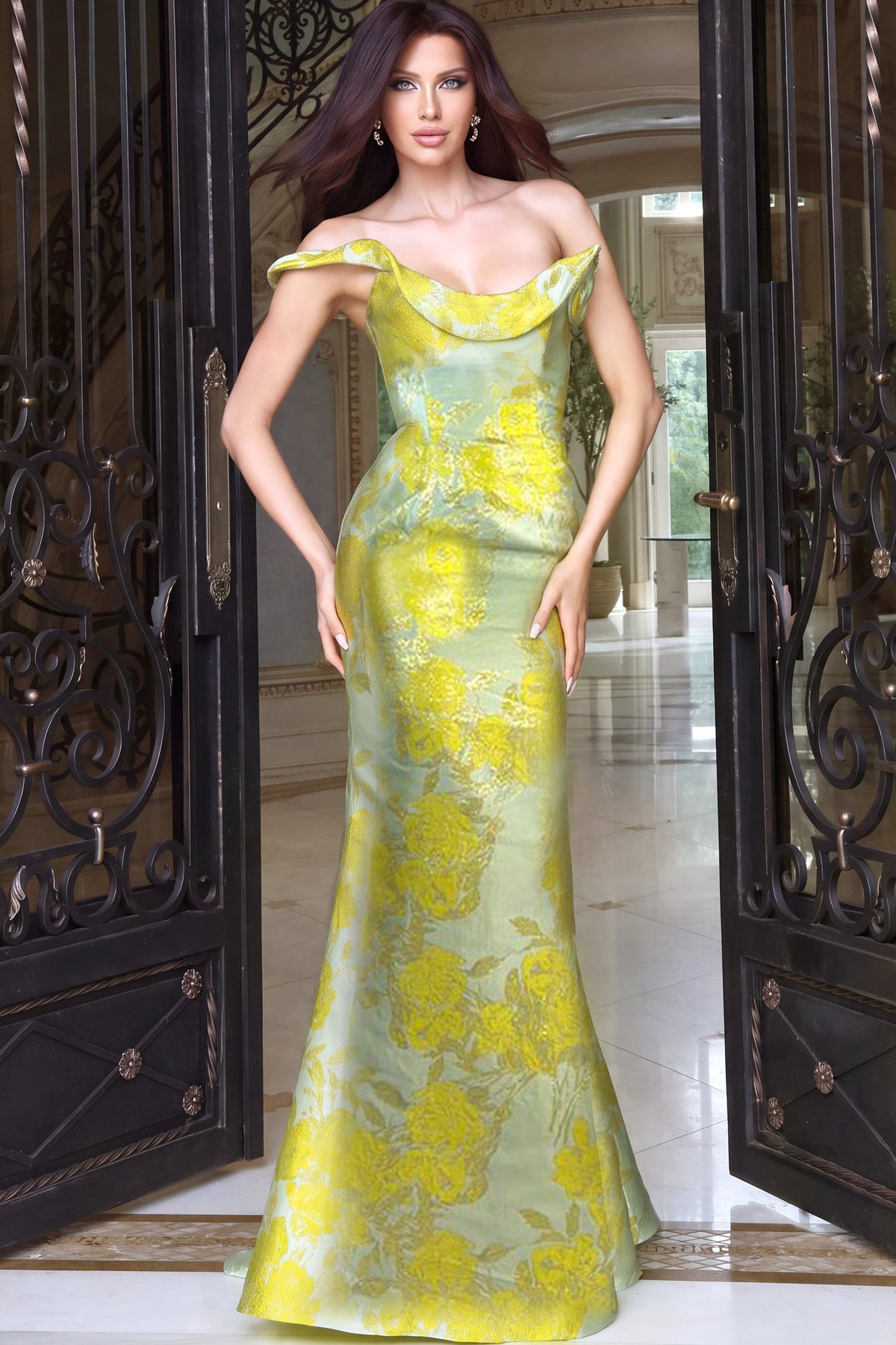 Jovani Evening Dress 00 / Pink Multi Jovani 53508 Off The Shoulder Floral Mermaid Gown