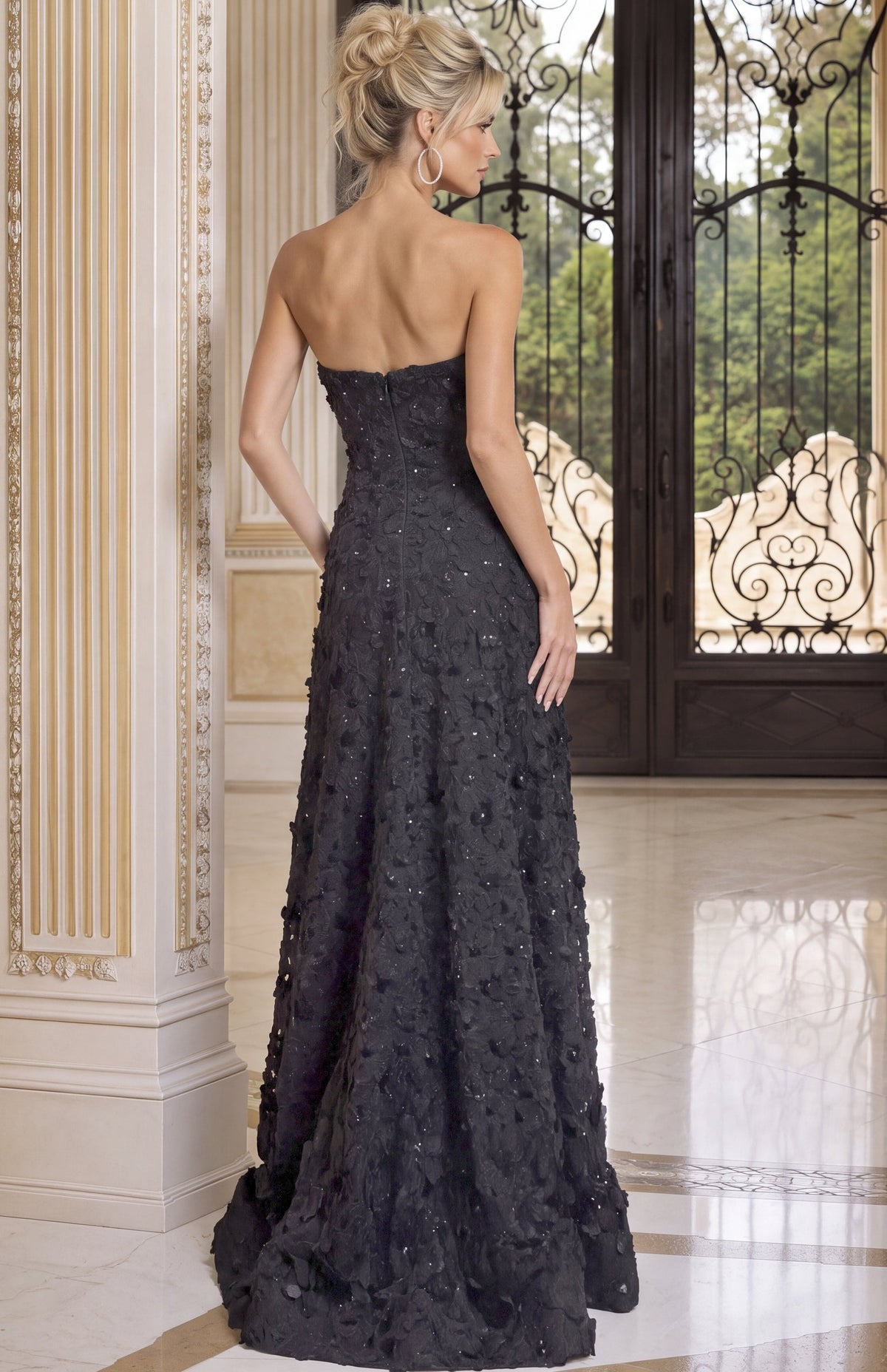 Jovani Evening Dress Black Strapless Textured Mermaid Gown - Jovani 51811