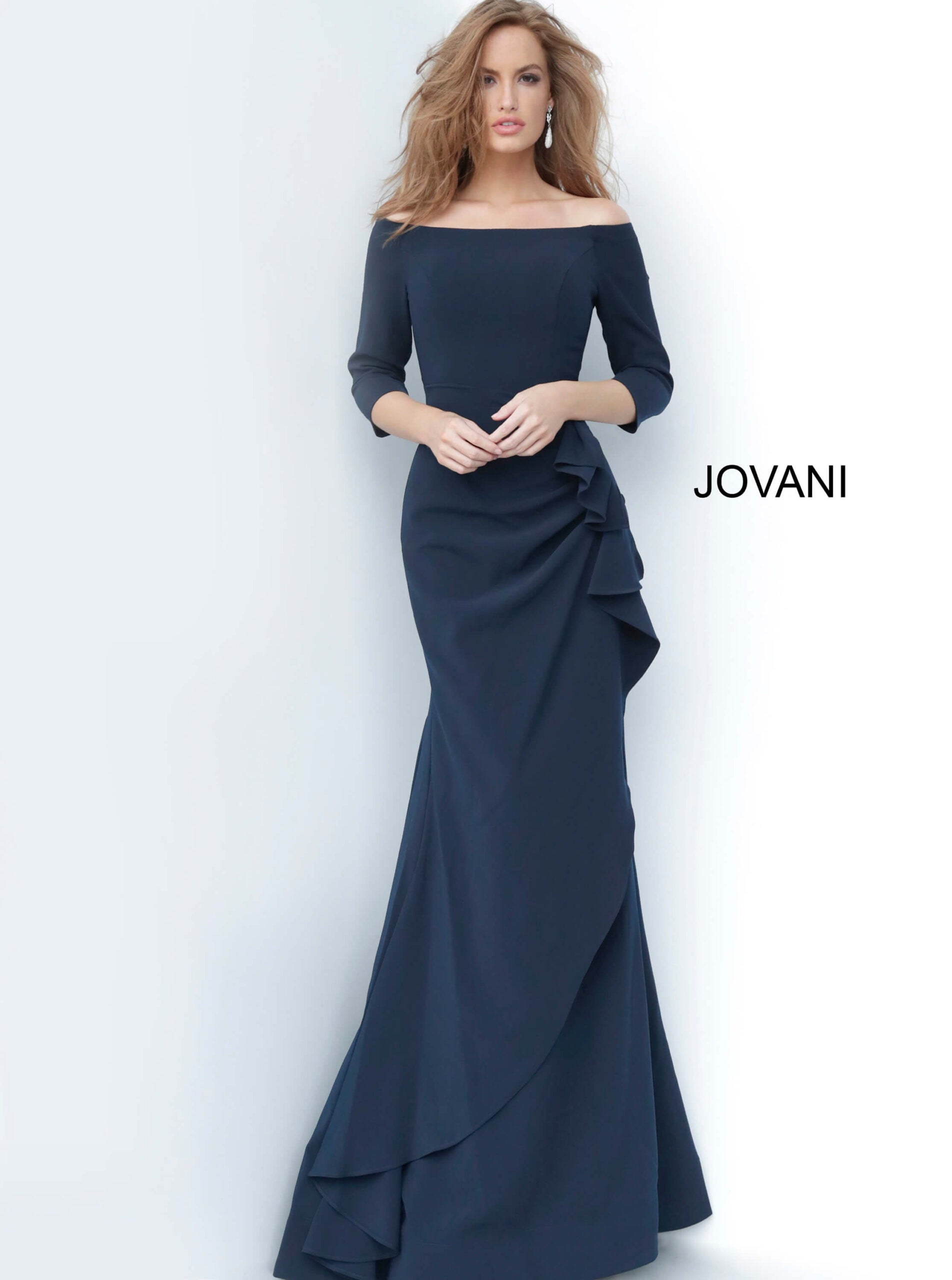 Jovani Evening Dress Jovani 00446 Sheath Off the Shoulder Evening Dress