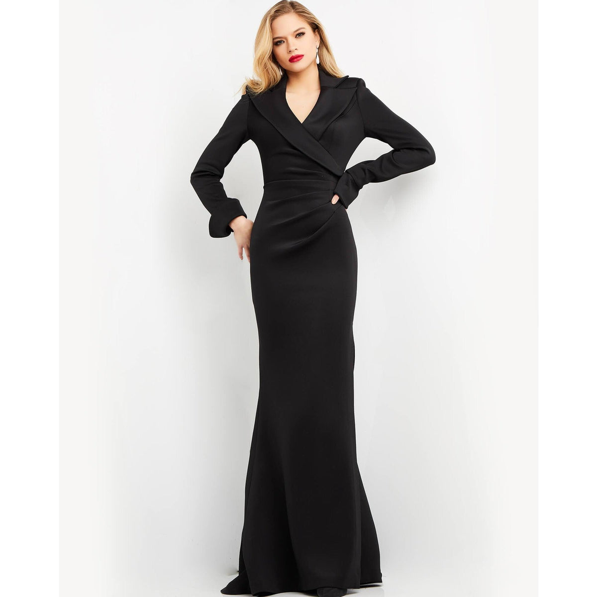 Jovani Evening Dress Jovani 06774 Black Long Sleeve V Neck Evening Dress
