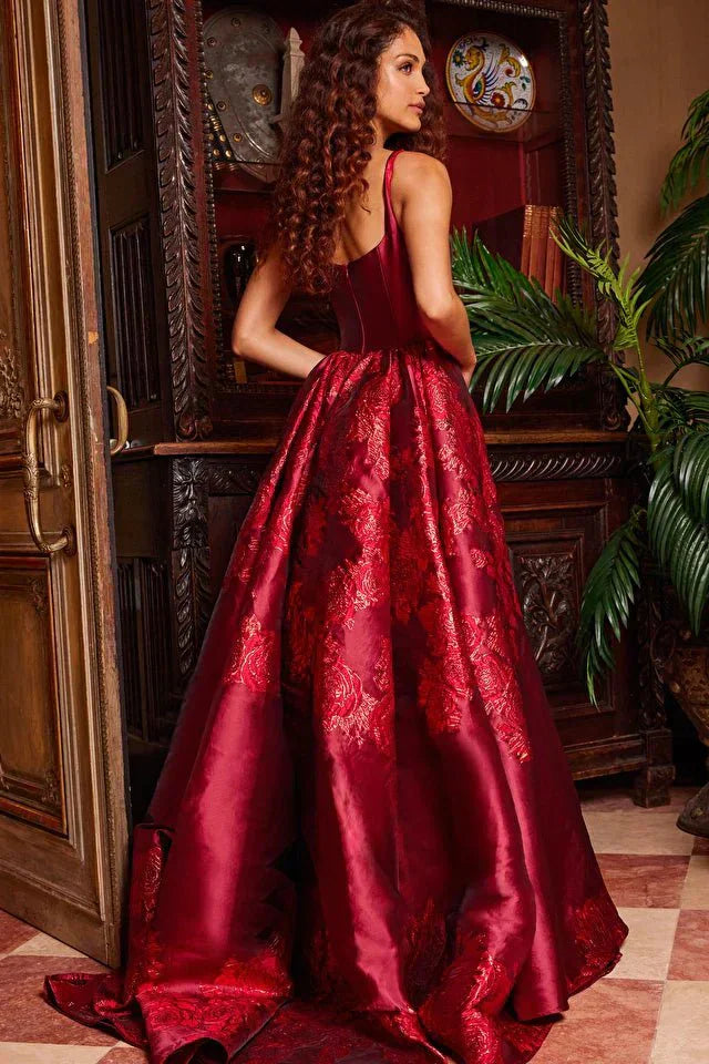 Jovani Evening Dress Jovani 07441 Red Pleated Overskirt Sleeveless Prom Gown