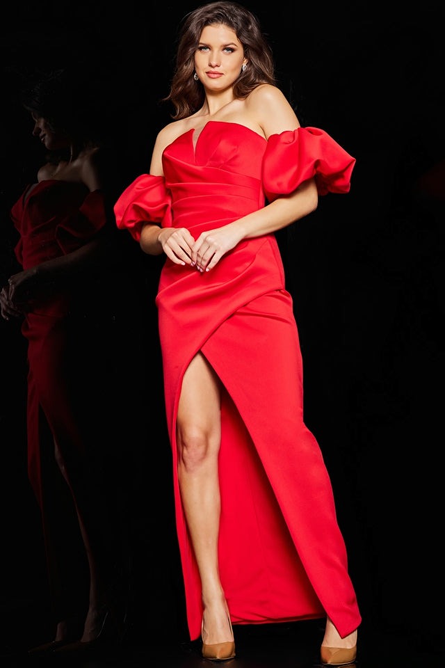 Jovani Evening Dress Jovani 220710 Red Pleated Bodice Long Gown