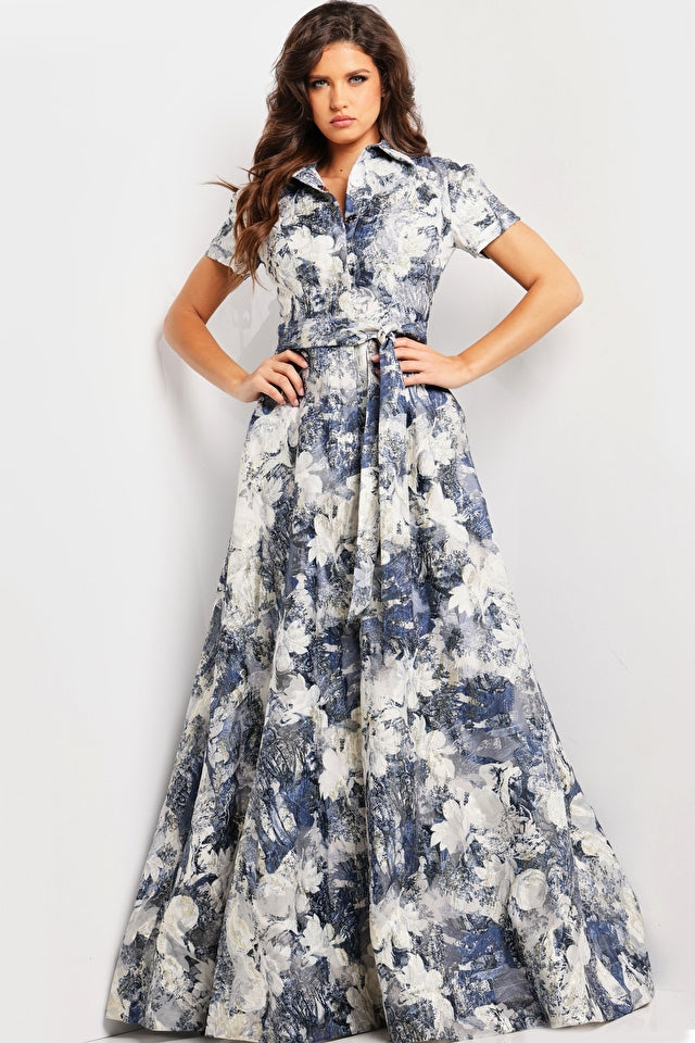 Jovani Evening Dress Jovani 25664 Print Short Sleeve A Line Gown