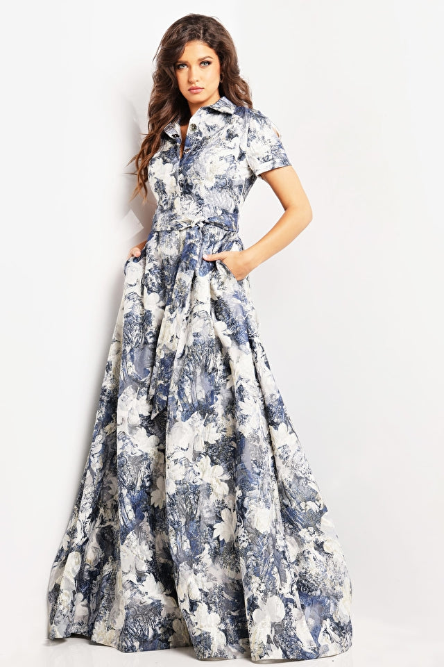 Jovani Evening Dress Jovani 25664 Print Short Sleeve A Line Gown