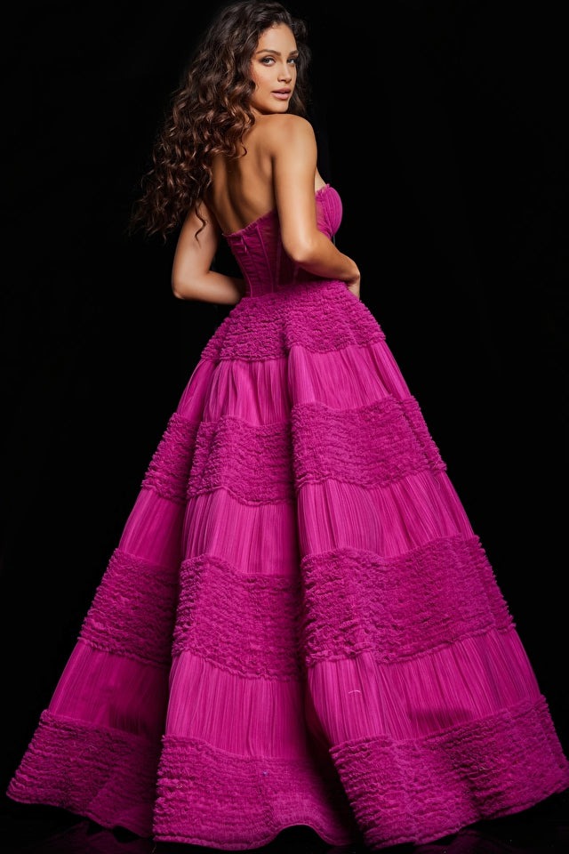 Jovani Evening Dress Jovani 37157 Raspberry Tulle Corset Bodice A Line Gown
