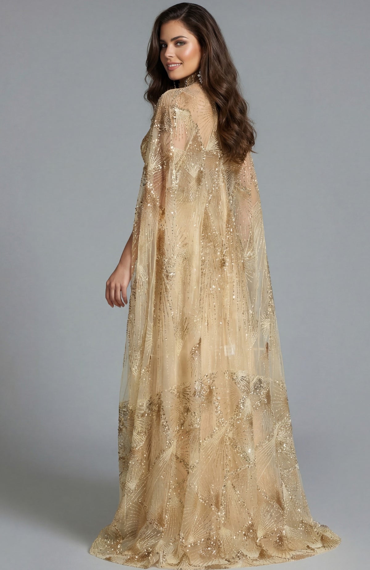 Jovani Evening Dress Jovani 39214 Strapless Gown With Beaded Sheer Cape