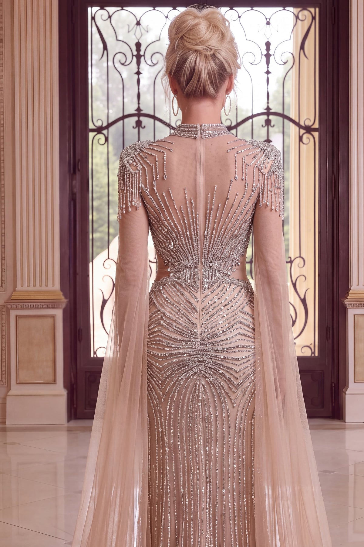 Jovani Evening Dress Jovani 50201 Beaded Illusion Sleeve Mermaid Evening Gown