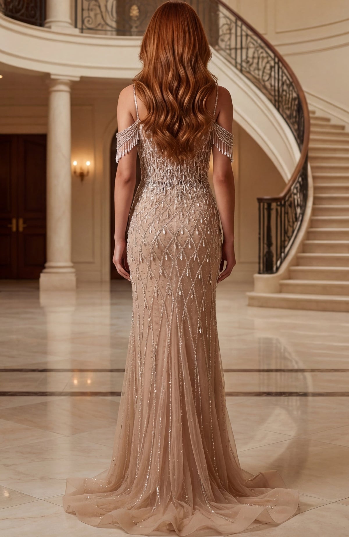 Jovani Evening Dress Jovani 50202 Embellished Gown With Beaded Draped Sleeves