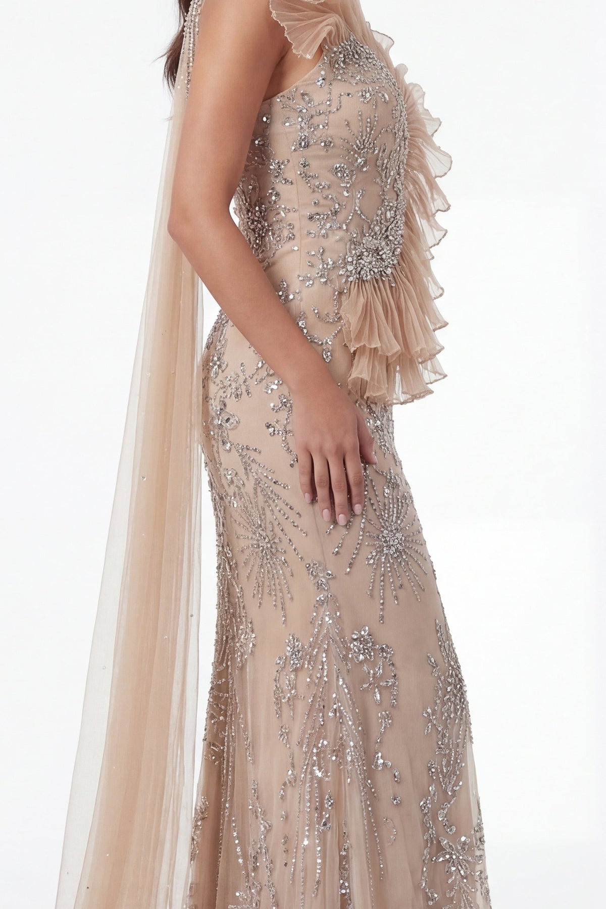 Jovani Evening Dress Jovani 50205 One Shoulder Nude Embellished Gown