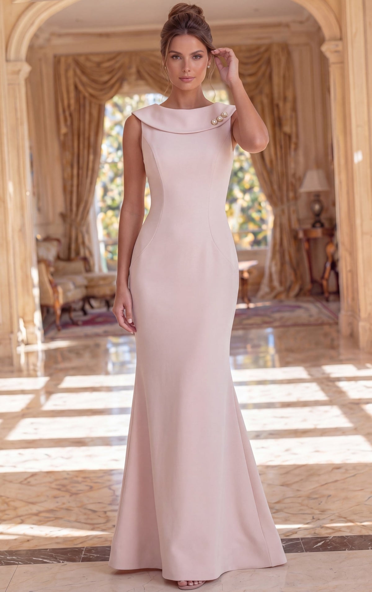Jovani Evening Dress Jovani 50300 Sleeveless Fitted Gown With Pearl Accent Neckline