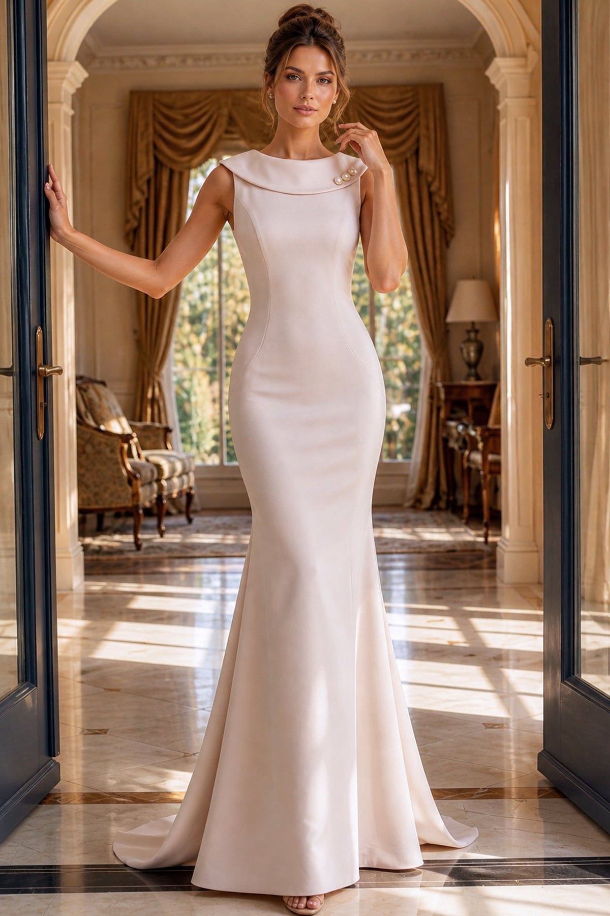 Jovani Evening Dress Jovani 50300 Sleeveless Fitted Gown With Pearl Accent Neckline