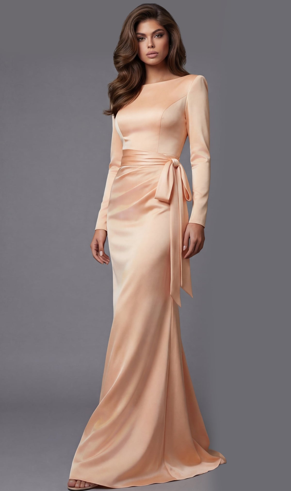 Jovani Evening Dress Jovani 51618 Elegant Long Sleeve Evening Gown With Side Tie Detail