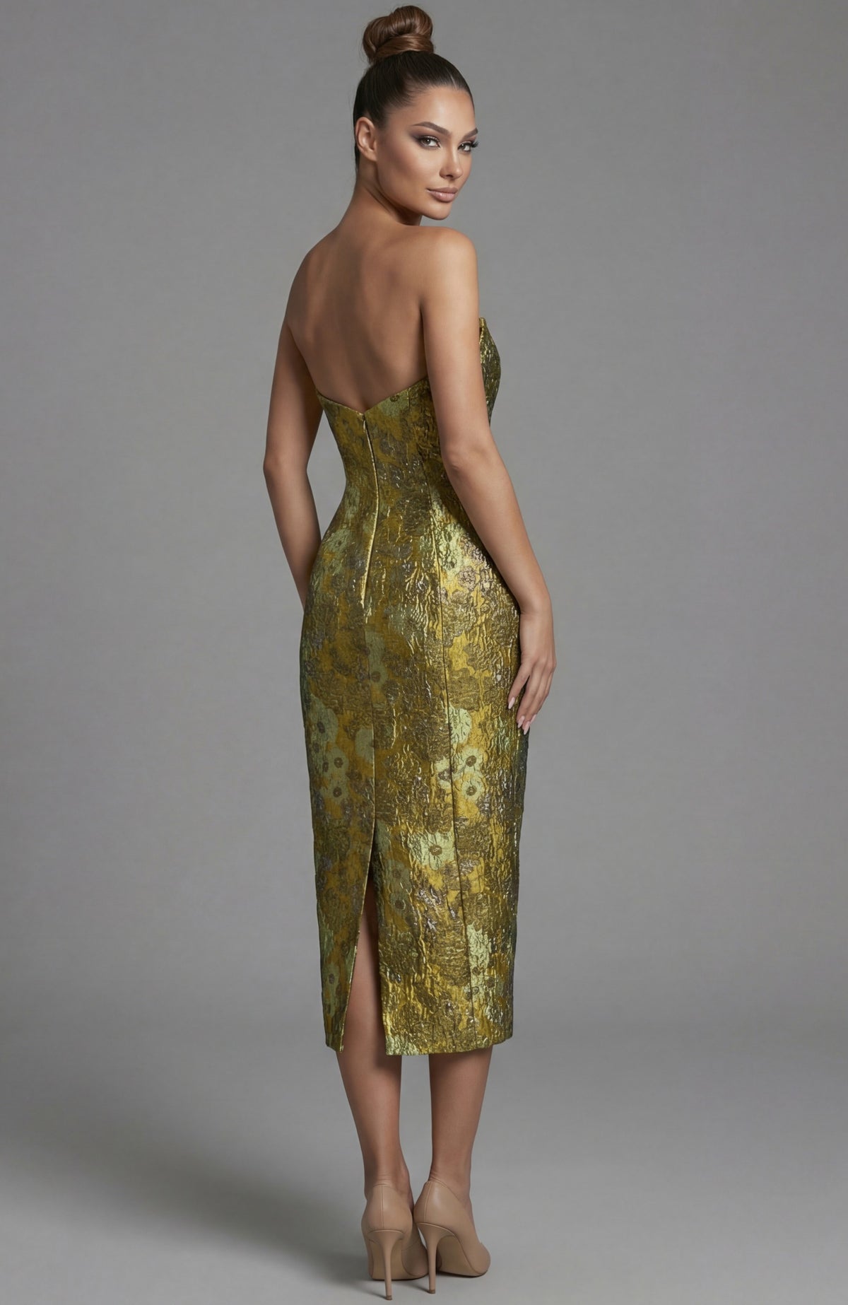 Jovani Evening Dress Jovani 51636 Strapless Brocade Midi Dress With Matching Shawl
