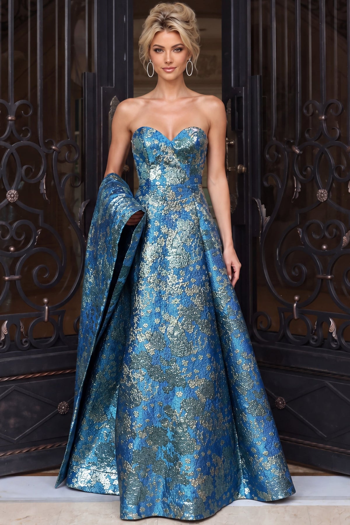 Jovani Evening Dress Jovani 51694 Strapless Structured Brocade Ball Gown