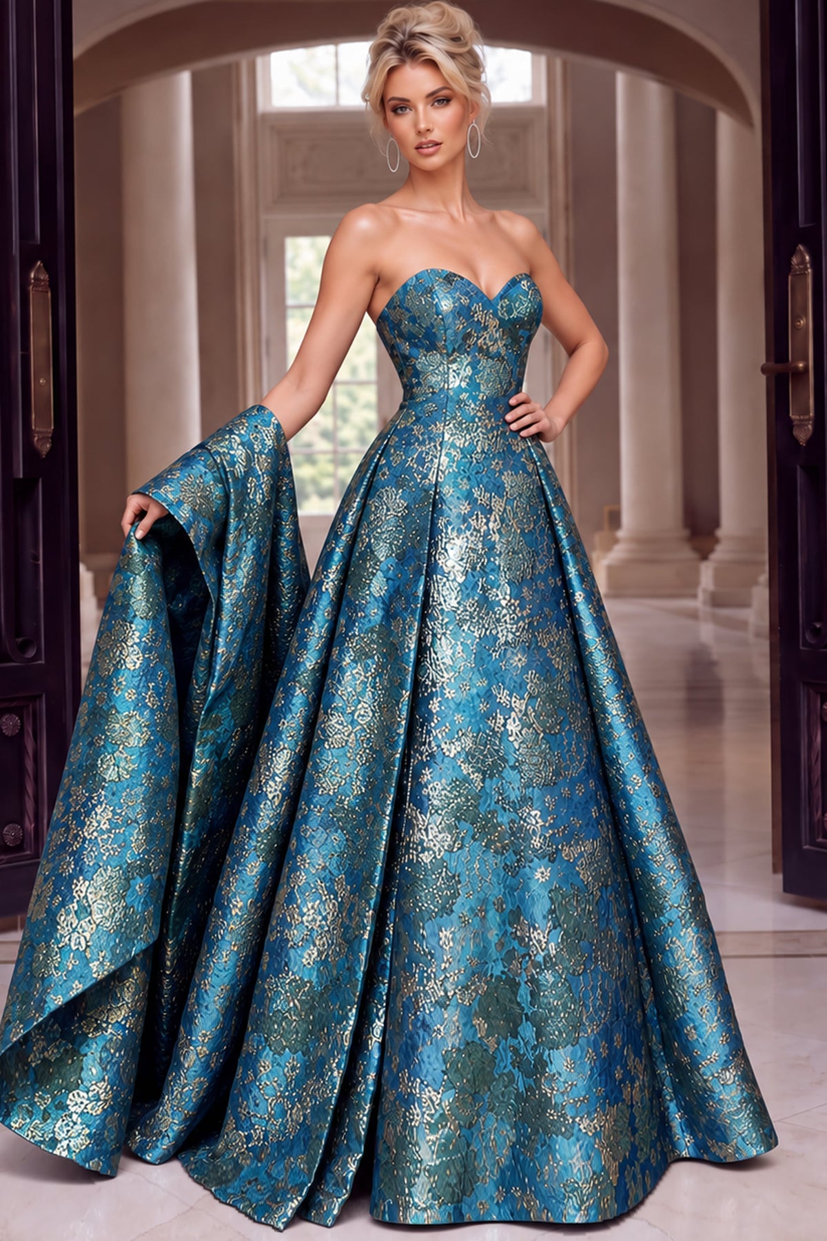 Jovani Evening Dress Jovani 51694 Strapless Structured Brocade Ball Gown