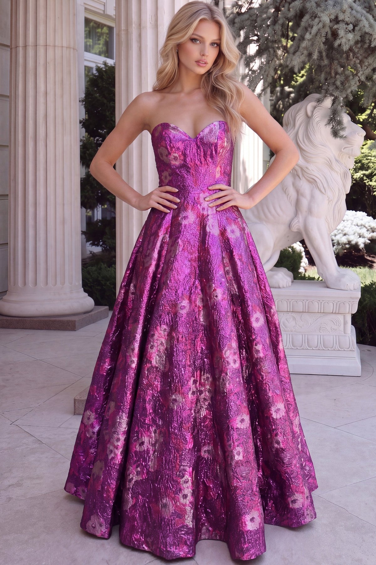 Jovani Evening Dress Jovani 51694 Strapless Structured Brocade Ball Gown