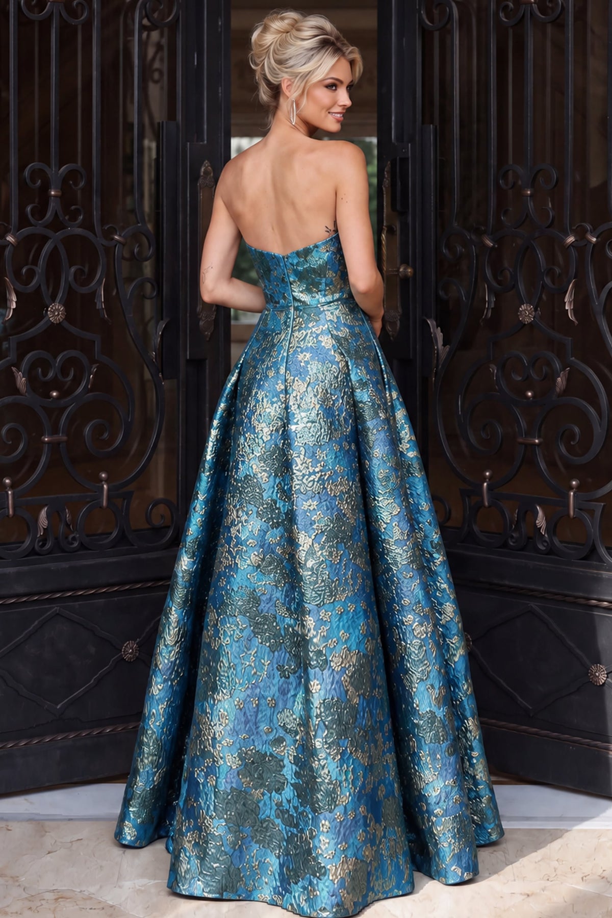 Jovani Evening Dress Jovani 51694 Strapless Structured Brocade Ball Gown