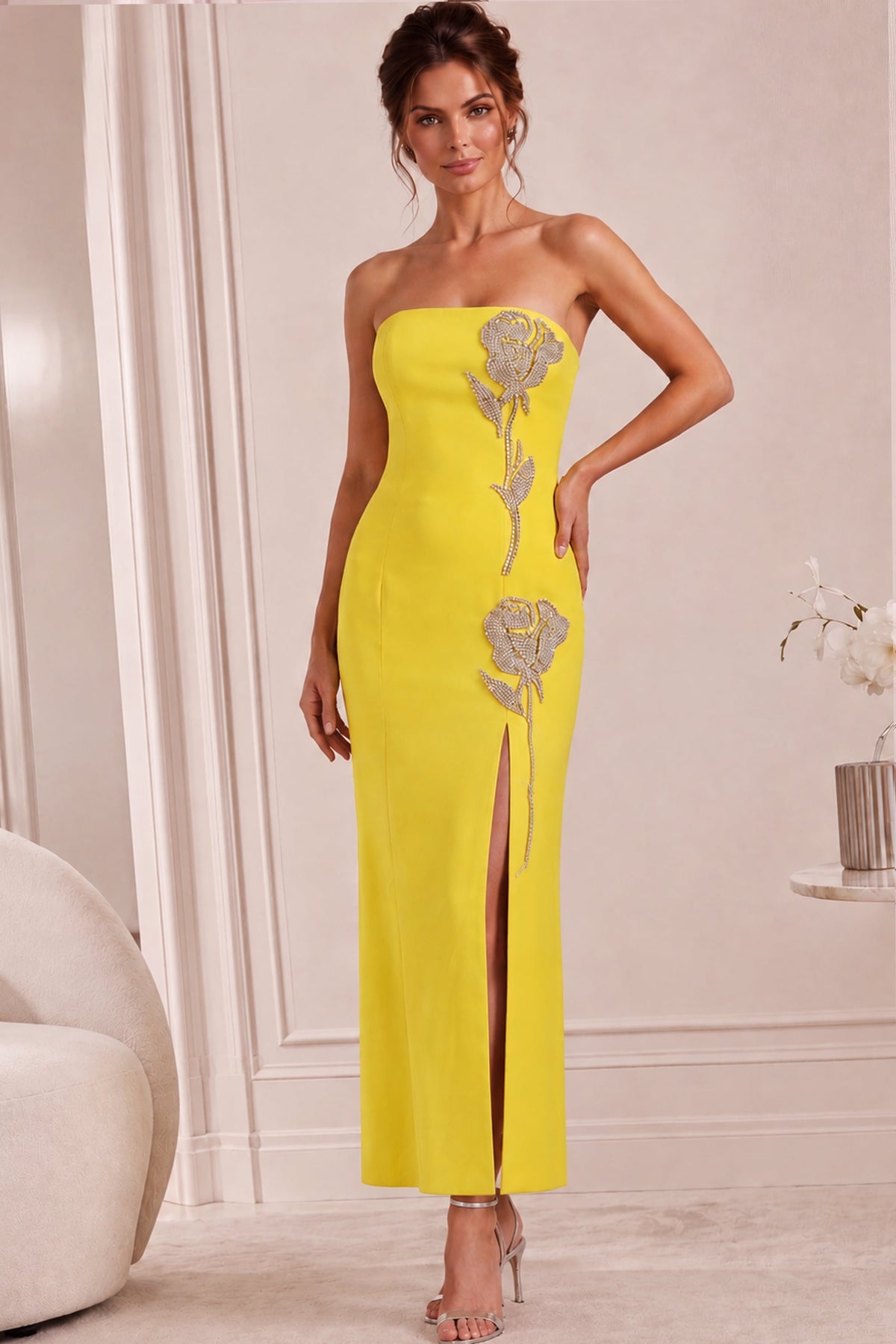 Jovani Evening Dress Jovani 51704 Strapless Fitted Evening Gown With Crystal Rose Detail