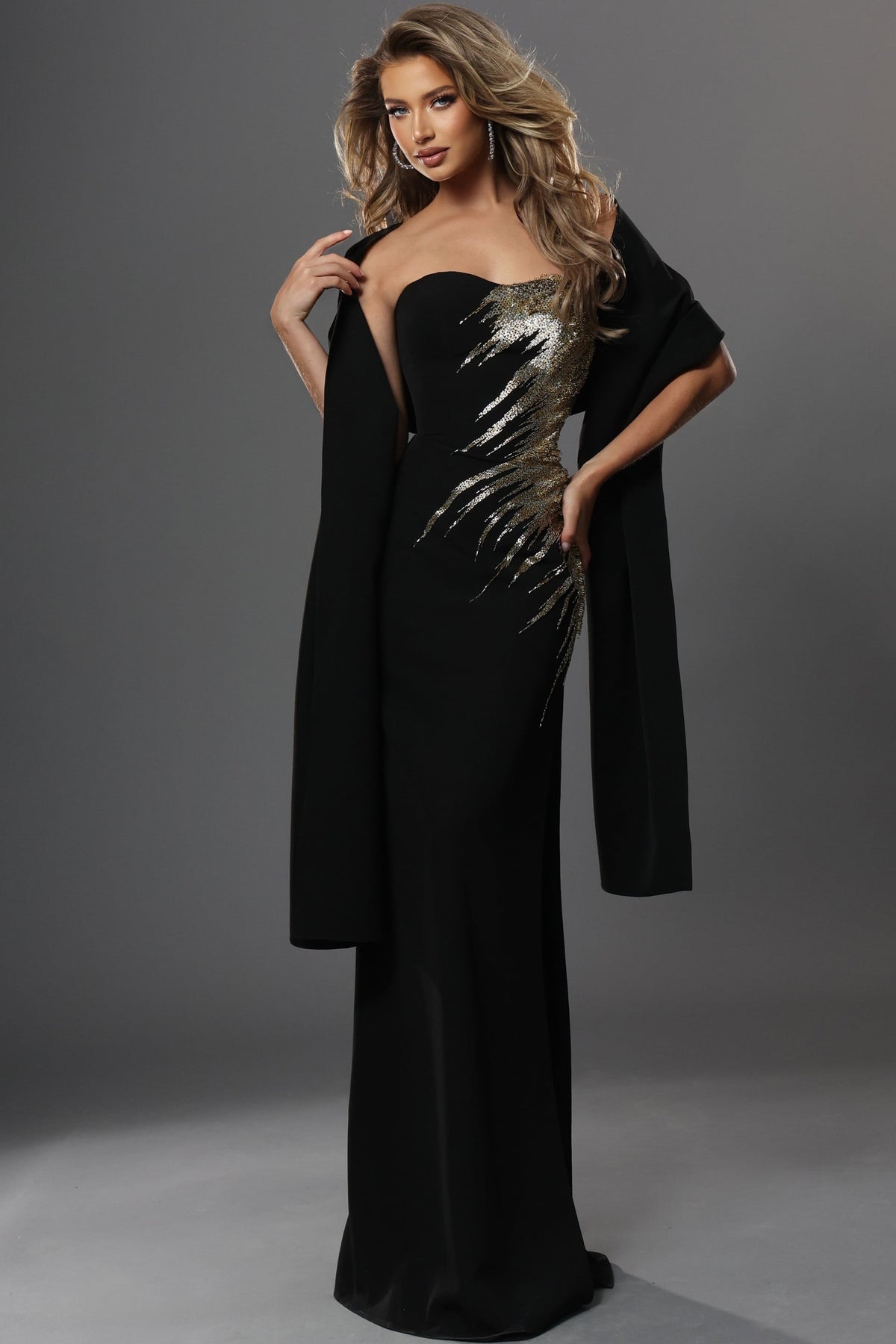 Jovani Evening Dress Jovani 51900 Strapless Gold Sequin Embroidery Mermaid Long Dress