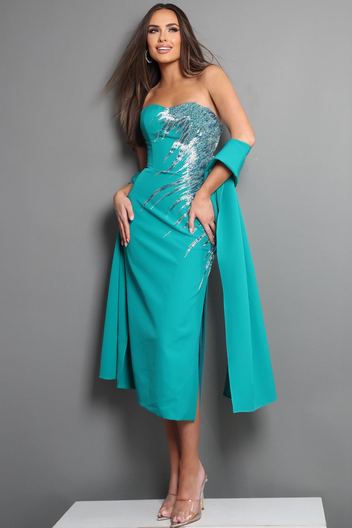 Jovani Evening Dress Jovani 51901 Sequin Embellished Sheath Midi Dress