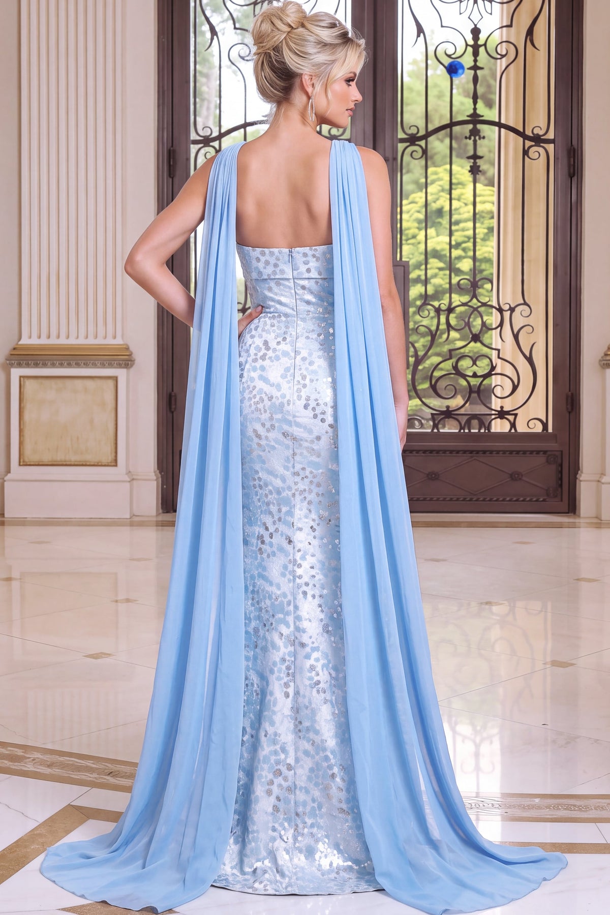 Jovani Evening Dress Jovani 51906 Strapless Column Gown With Chiffon Scarf