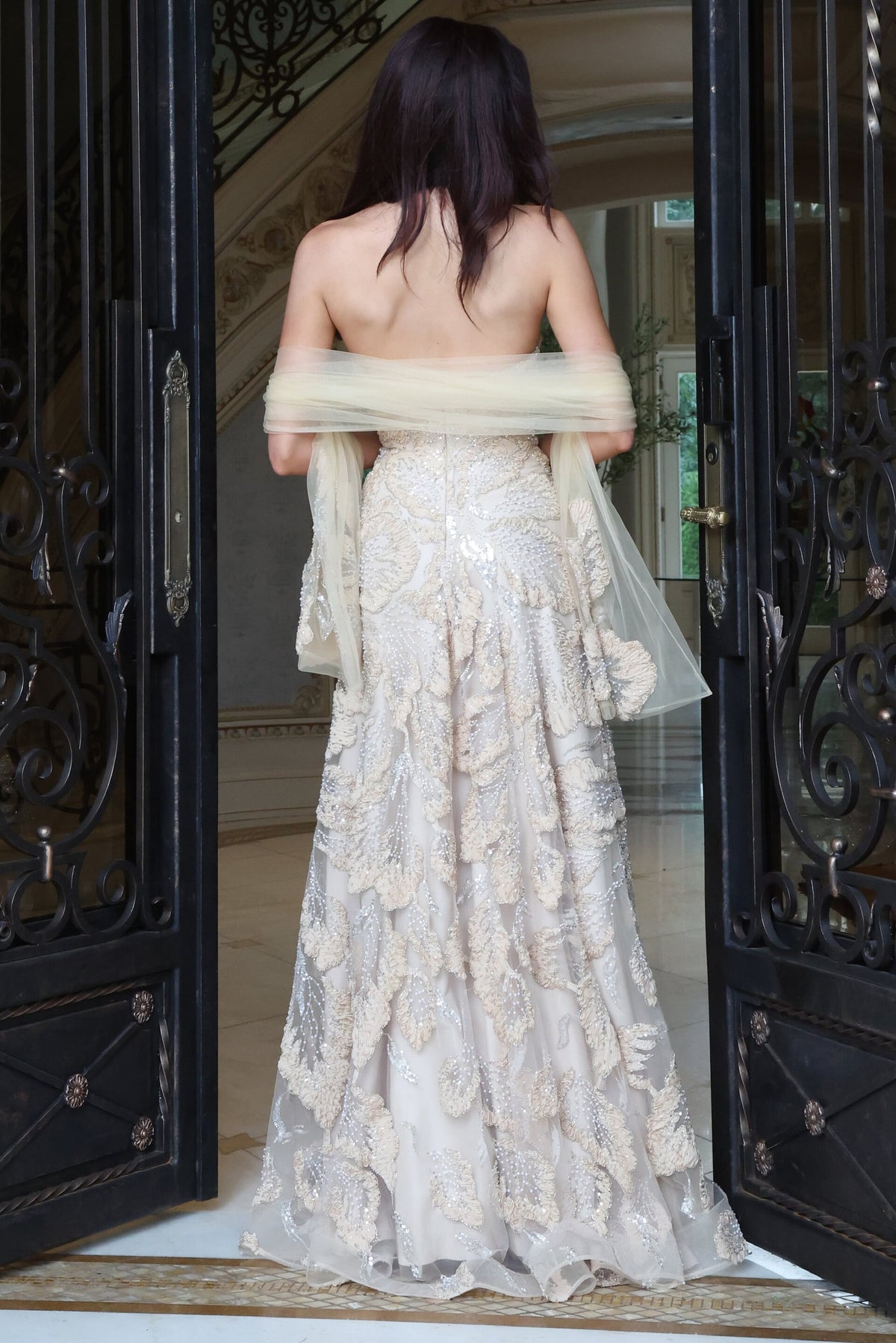 Jovani Evening Dress Jovani 52274 Embellished Strapless Evening Gown With Shawl