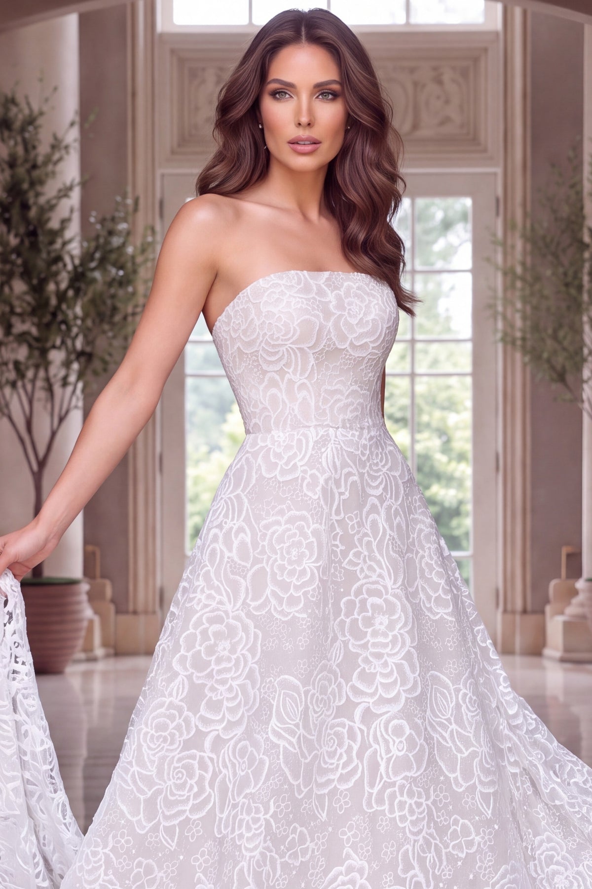 Jovani Evening Dress Jovani 52364 Floral Embroidered Lace Strapless Ball Gown
