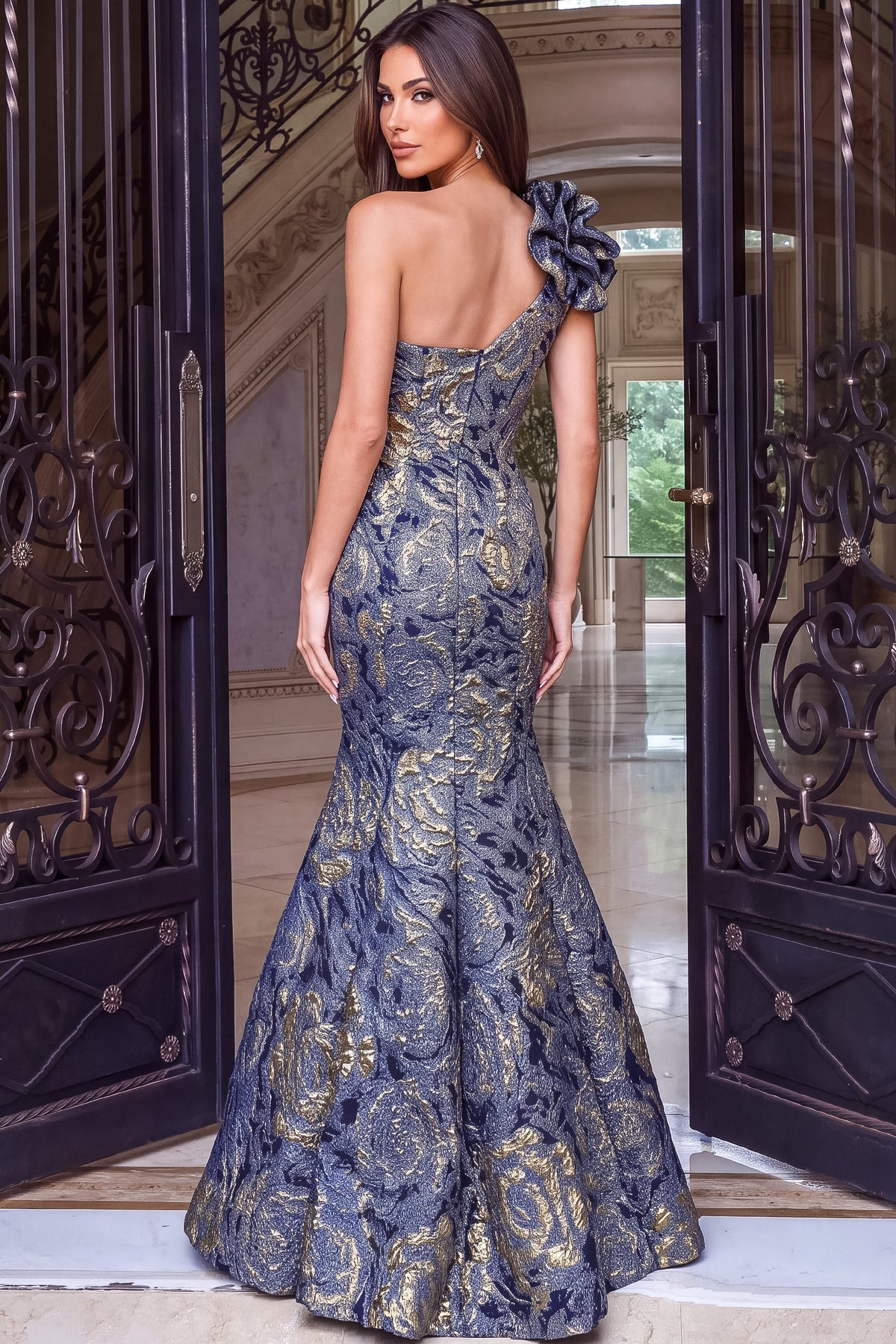 Jovani Evening Dress Jovani 52370 One Shoulder Floral Mermaid Gown