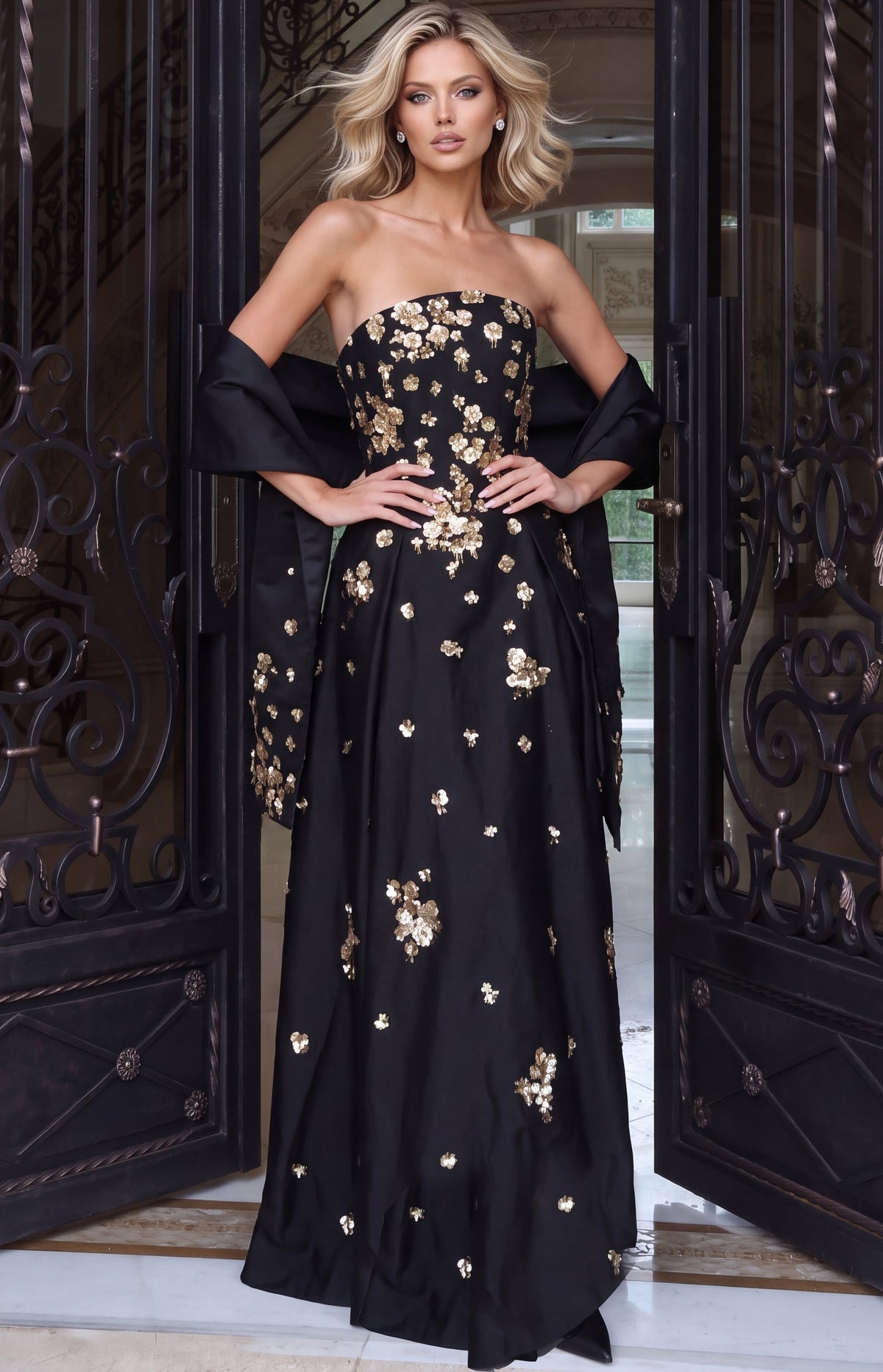 Jovani Evening Dress Jovani 52552 Floral Embellished Strapless Evening Gown