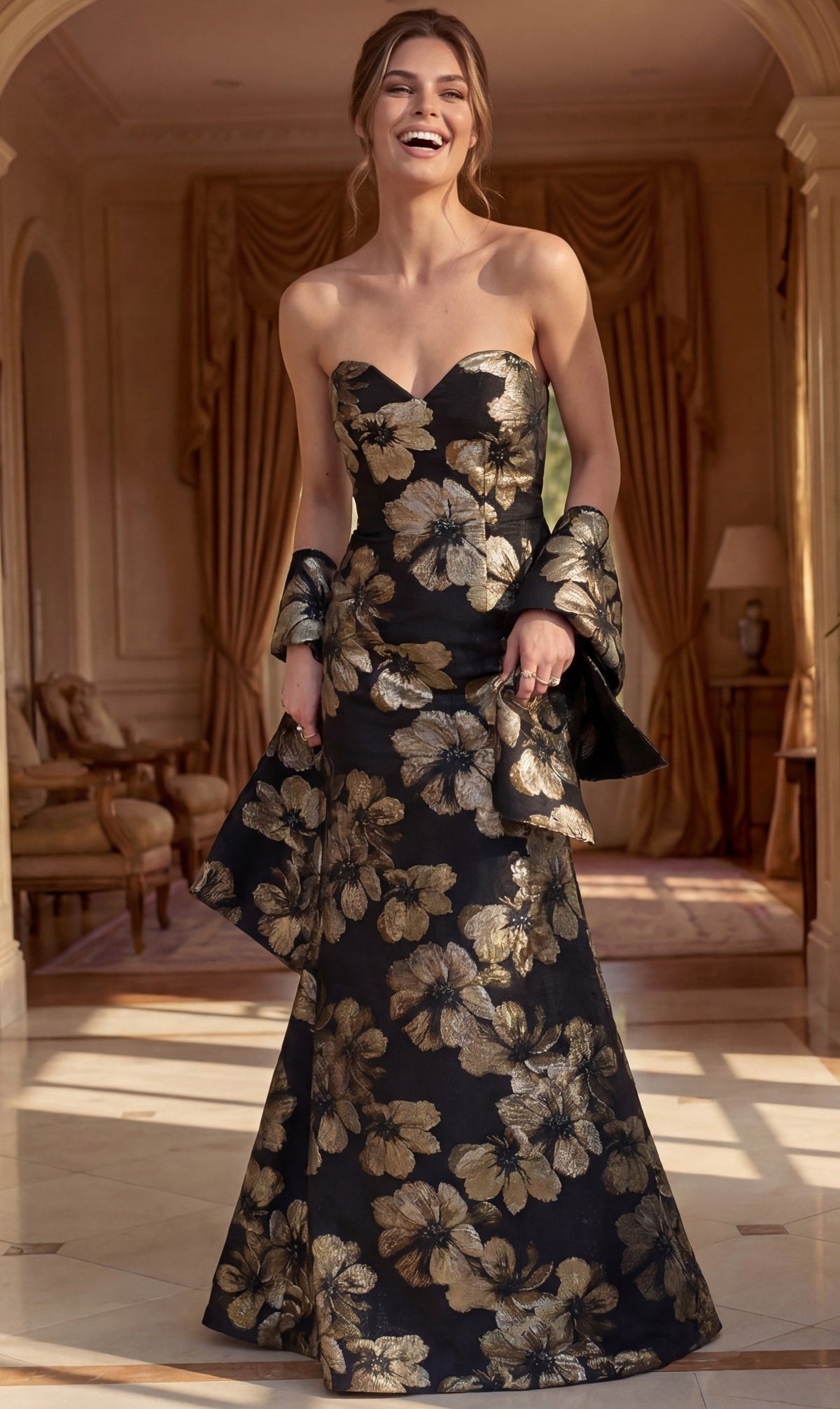 Jovani Evening Dress Jovani 52566 Strapless Floral Brocade Mermaid Gown