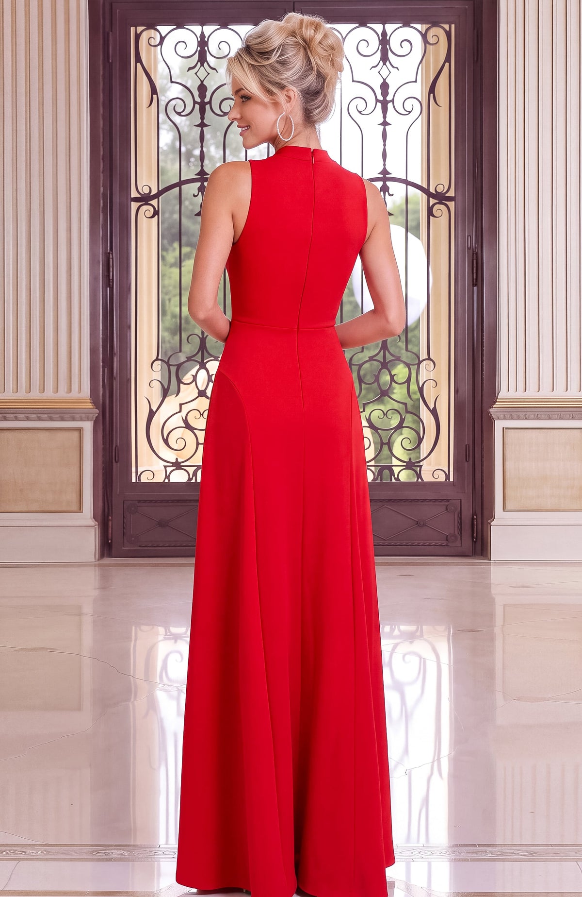 Jovani Evening Dress Jovani 52629 High Neck Draped Pockets A Line Gown