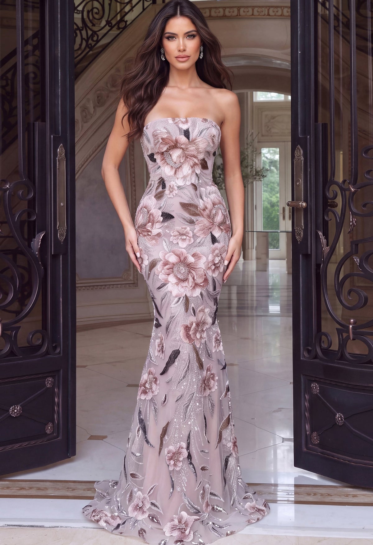 Jovani Evening Dress Jovani 53477 Strapless Floral Sequin Mermaid Gown