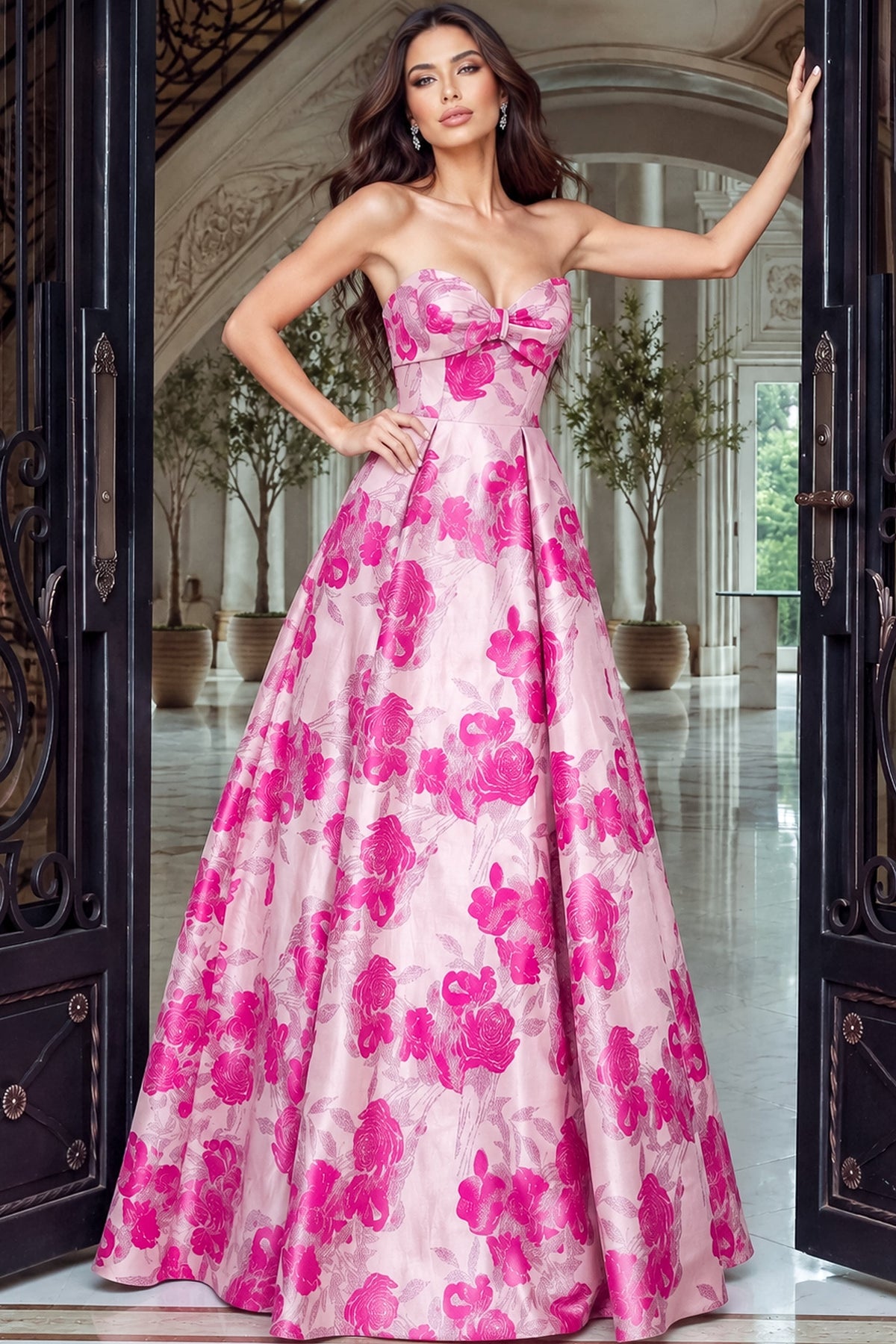 Jovani Evening Dress Jovani 53509 Sweetheart Bow Front Brocade Ball Gown