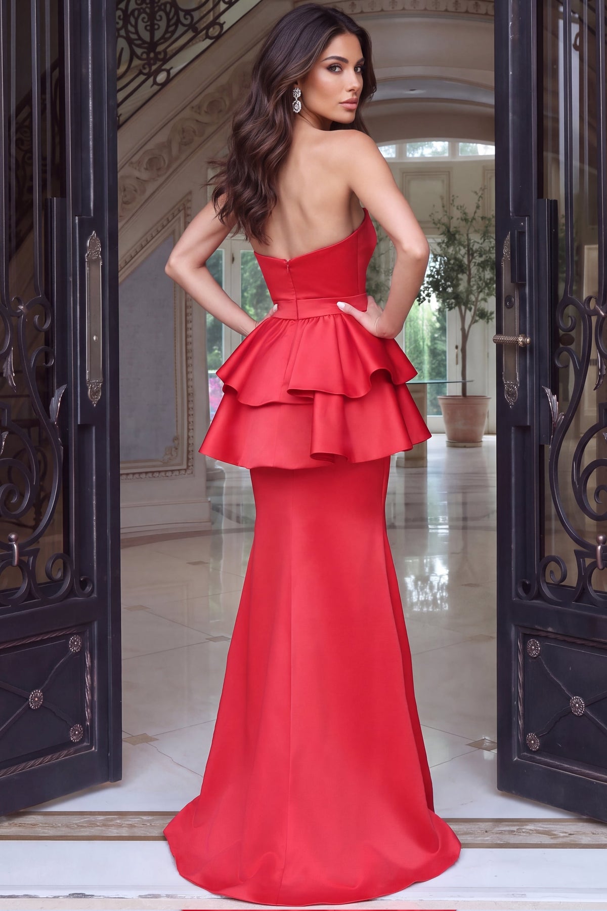 Jovani Evening Dress Jovani 54275 Folded Petal Bodice Peplum Mermaid Gown
