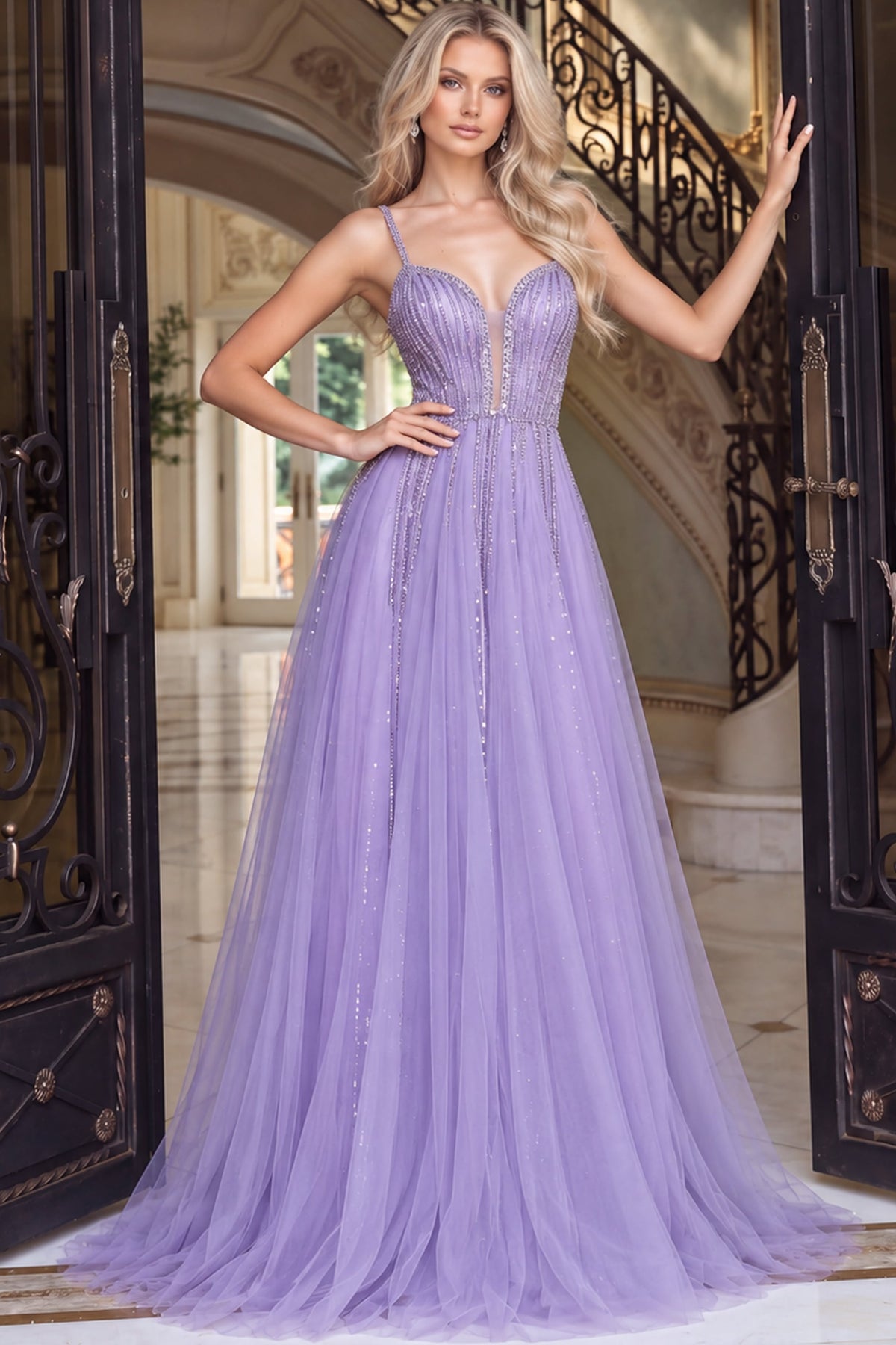 Jovani Evening Dress Jovani 54821 Beaded Tulle Ball Gown With Sweetheart Corset Bodice
