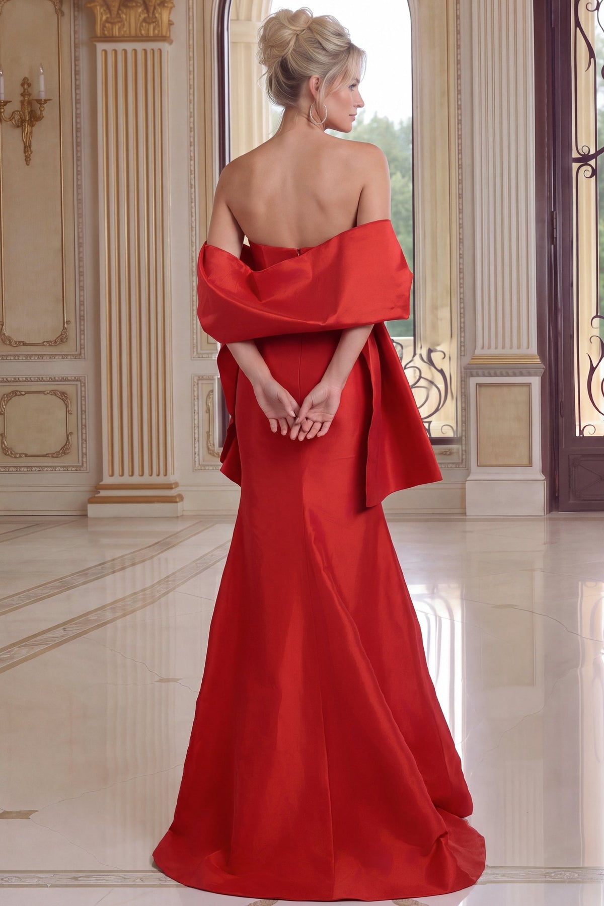 Jovani Evening Dress Red Strapless Side Ruffle Mermaid Evening Gown - Jovani 53285