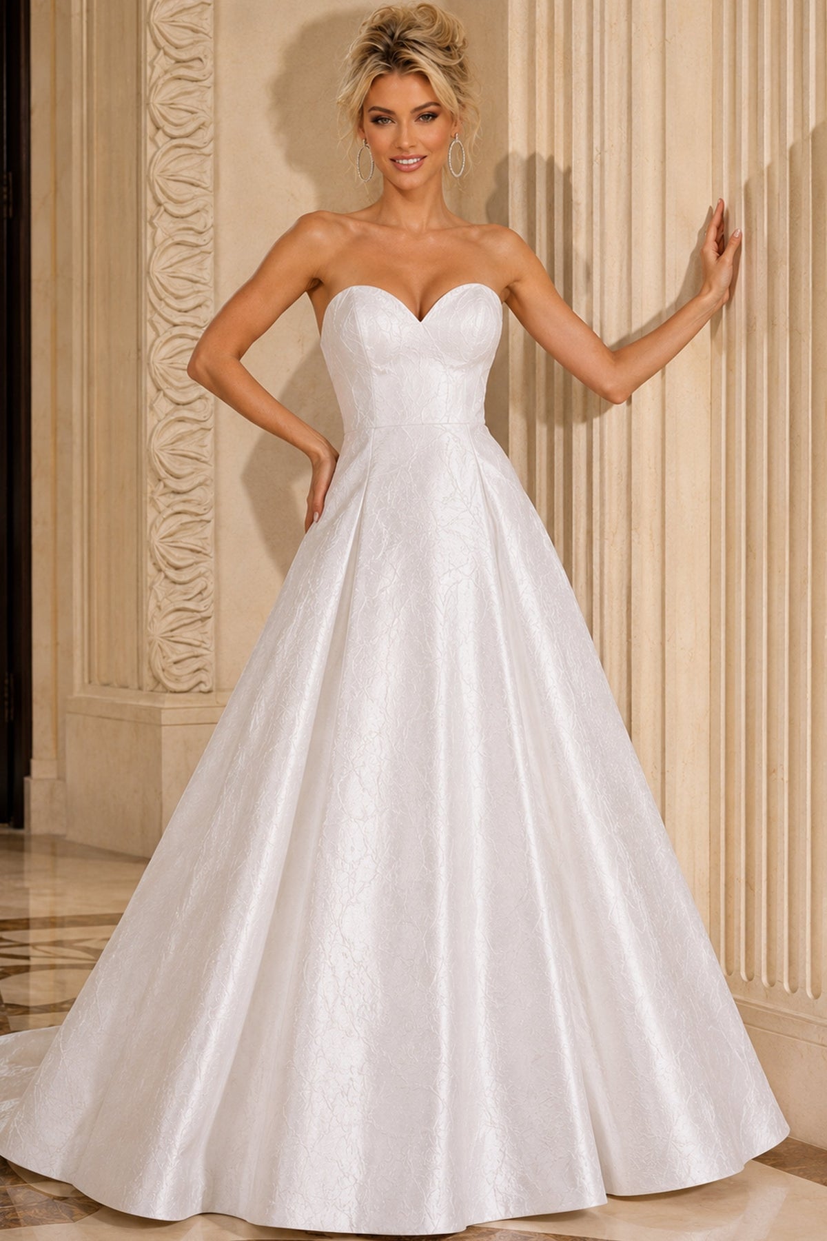 Jovani Evening Dress White Strapless Sweetheart Patterned Ball Gown - Jovani 51695